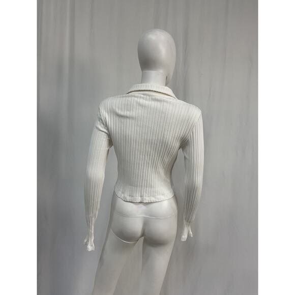 Helmut Lang Long Sleeve White Cotton Crop Polo Top Size L - Picture 3 of 5